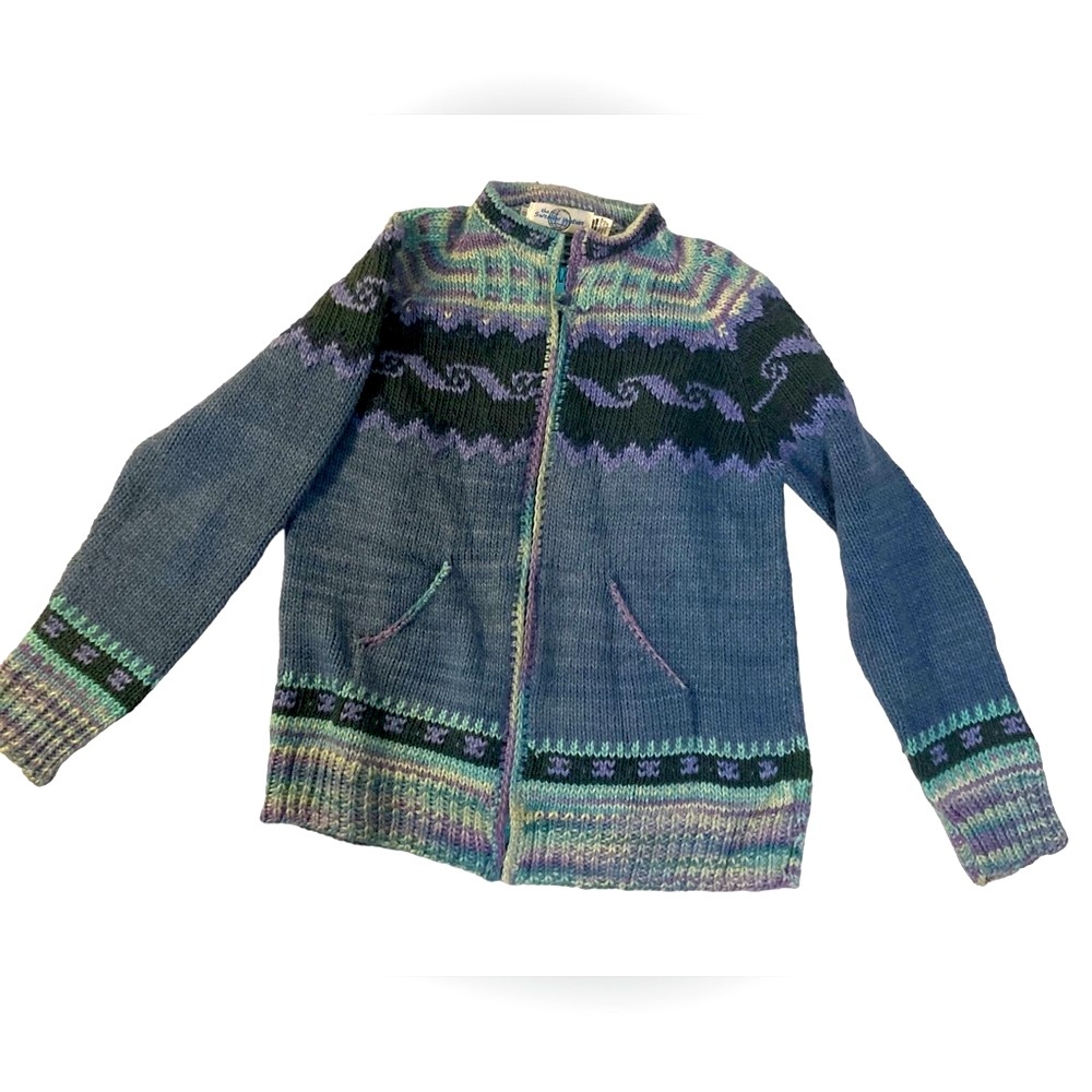 Vintage “Sweater Venture Zip-Up Cottagecore Cardigan- HAND KNIT-Lovely-size S